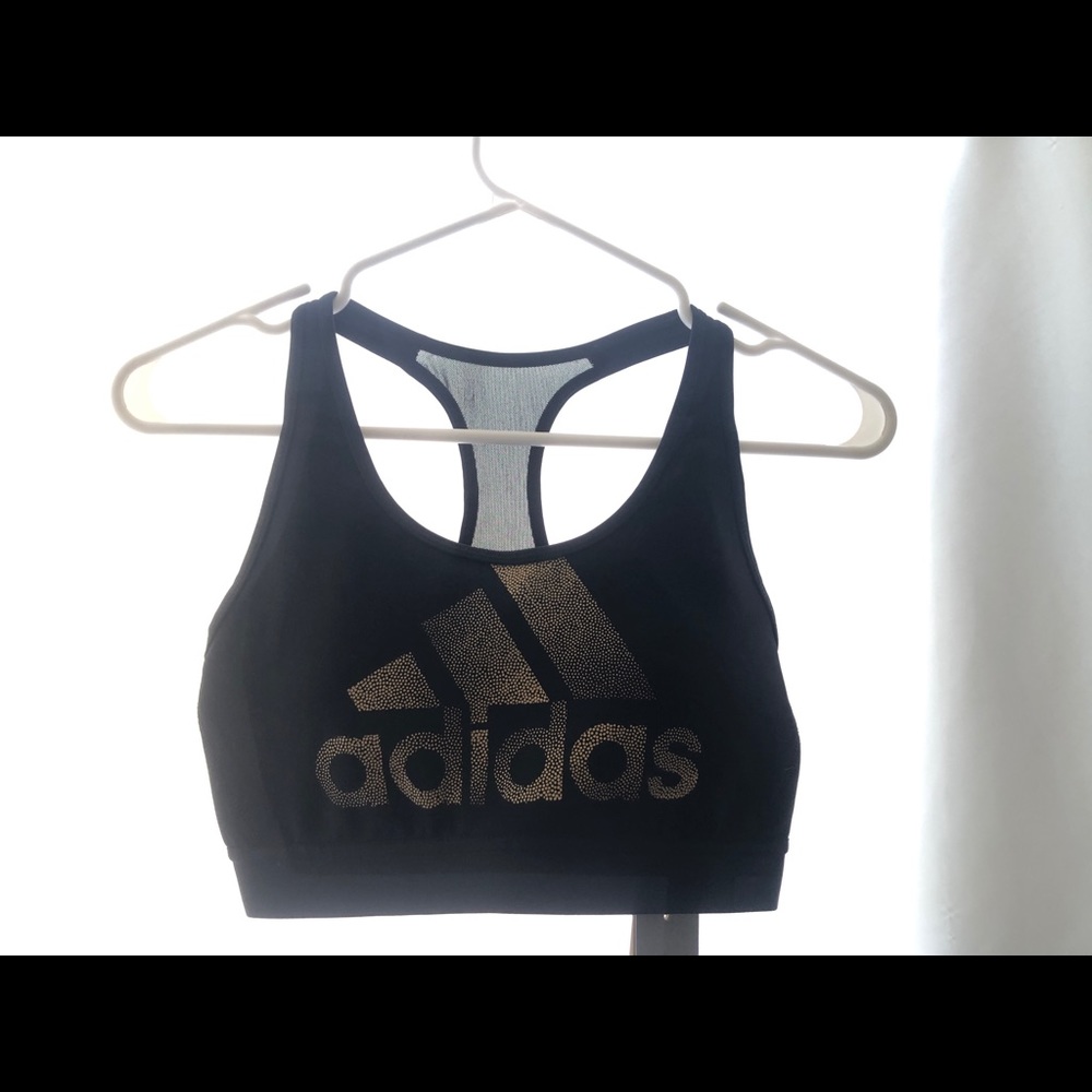 Adidas ‘holiday’ sports bra—black with gold logo